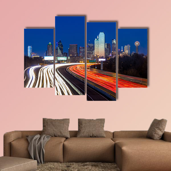 Dallas downtown skyline at night multi panel canvas wall art