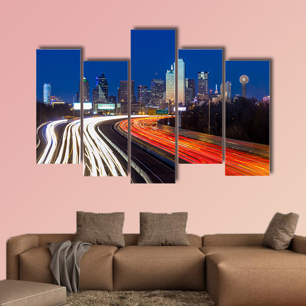 Dallas downtown skyline at night multi panel canvas wall art