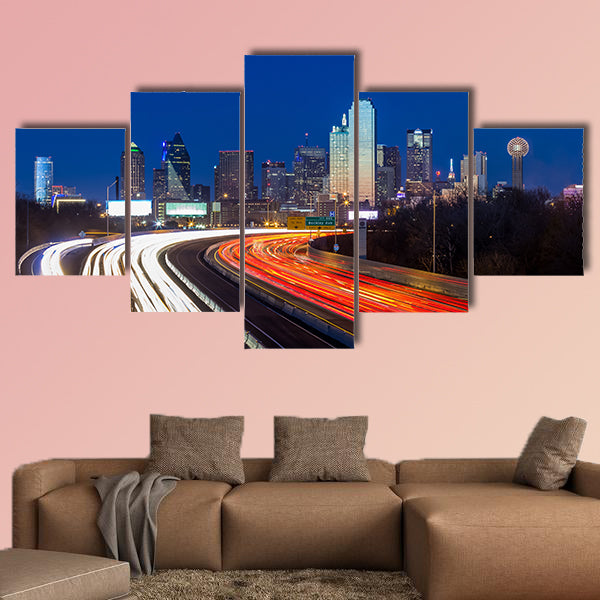 Dallas downtown skyline at night multi panel canvas wall art