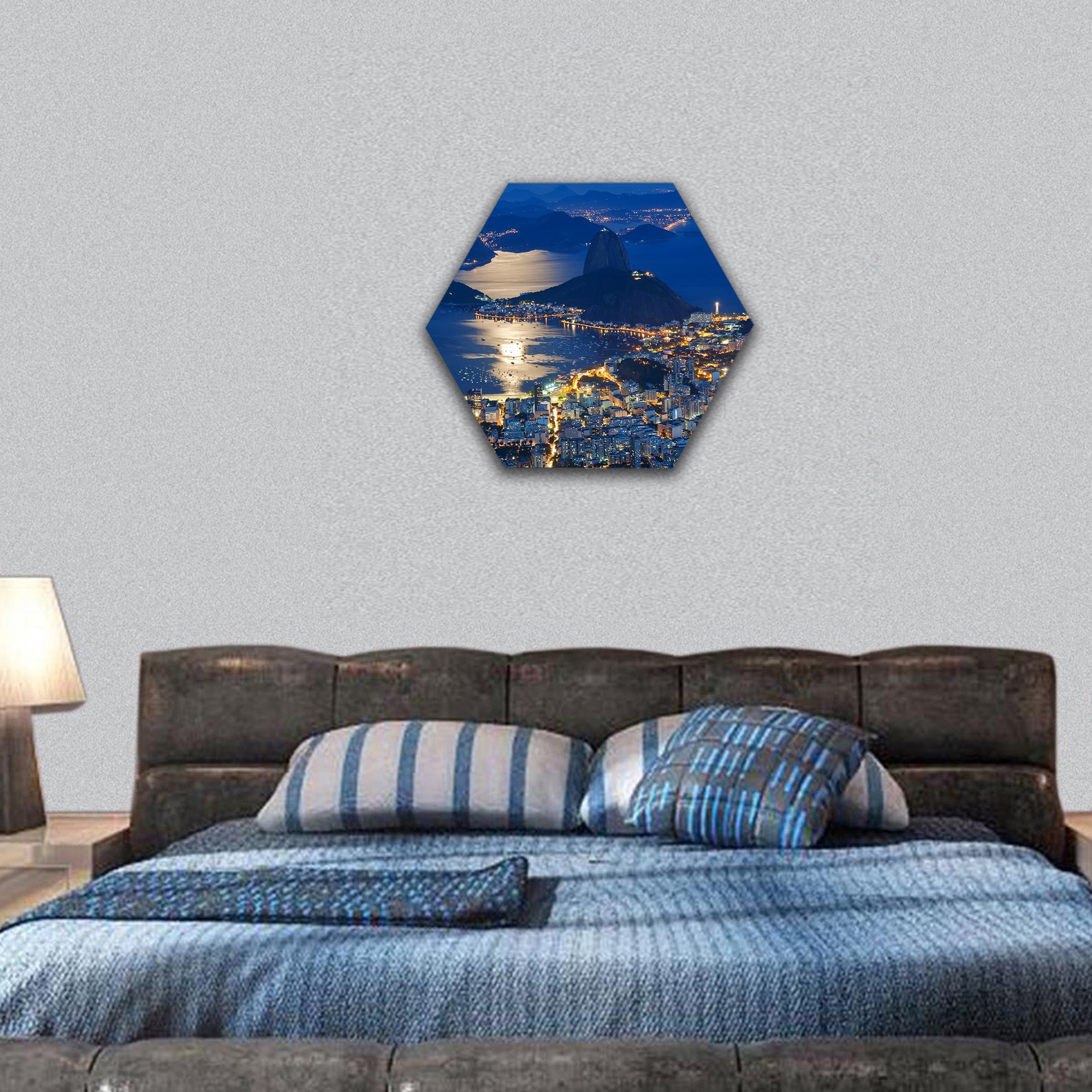 Night view of mountain Sugar Loaf hexagonal canvas wall art