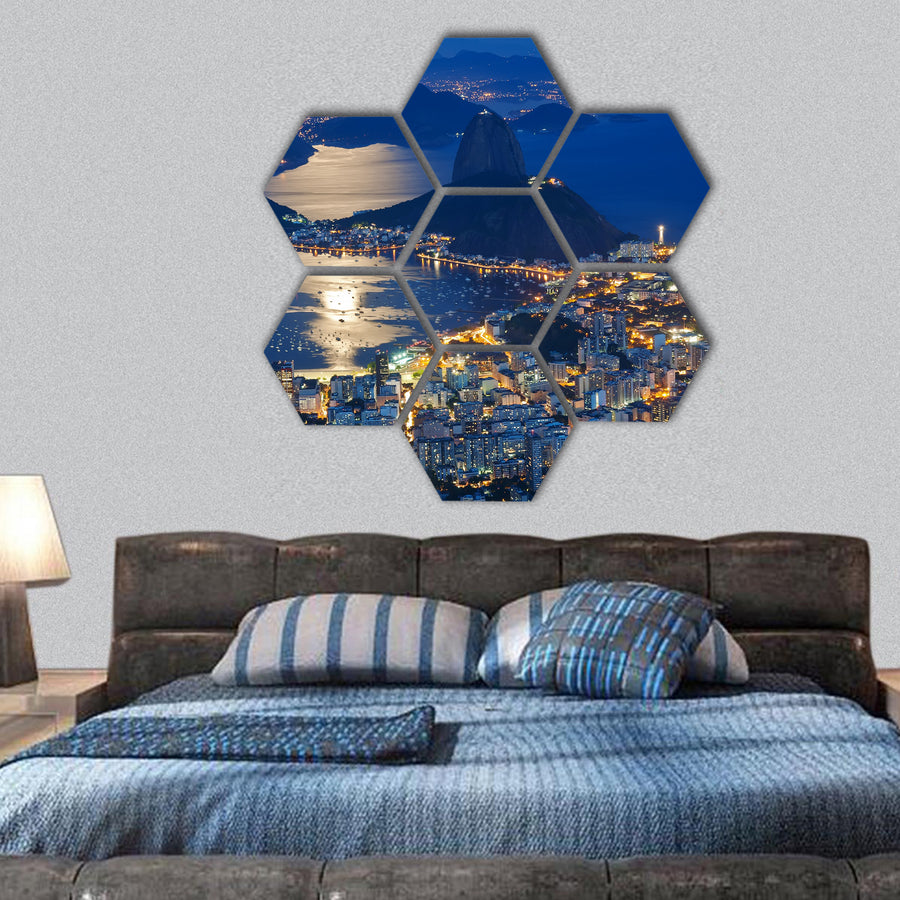 Night view of mountain Sugar Loaf hexagonal canvas wall art