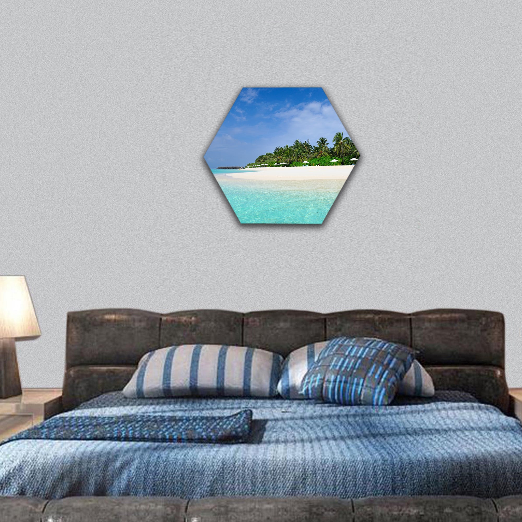 Beautiful island beach at Maldives hexagonal canvas wall art