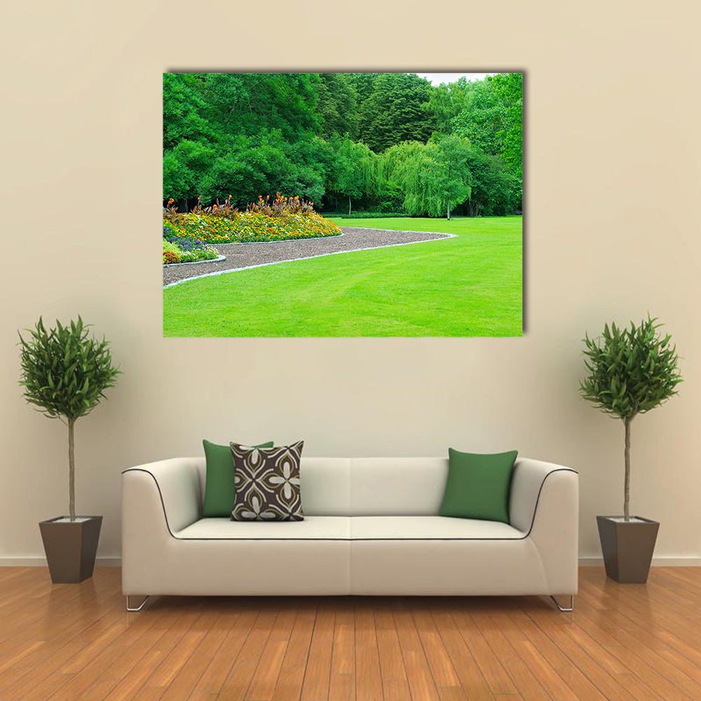 A Summer Garden With Flower And Lawn, Multi Panel Canvas Wall Art