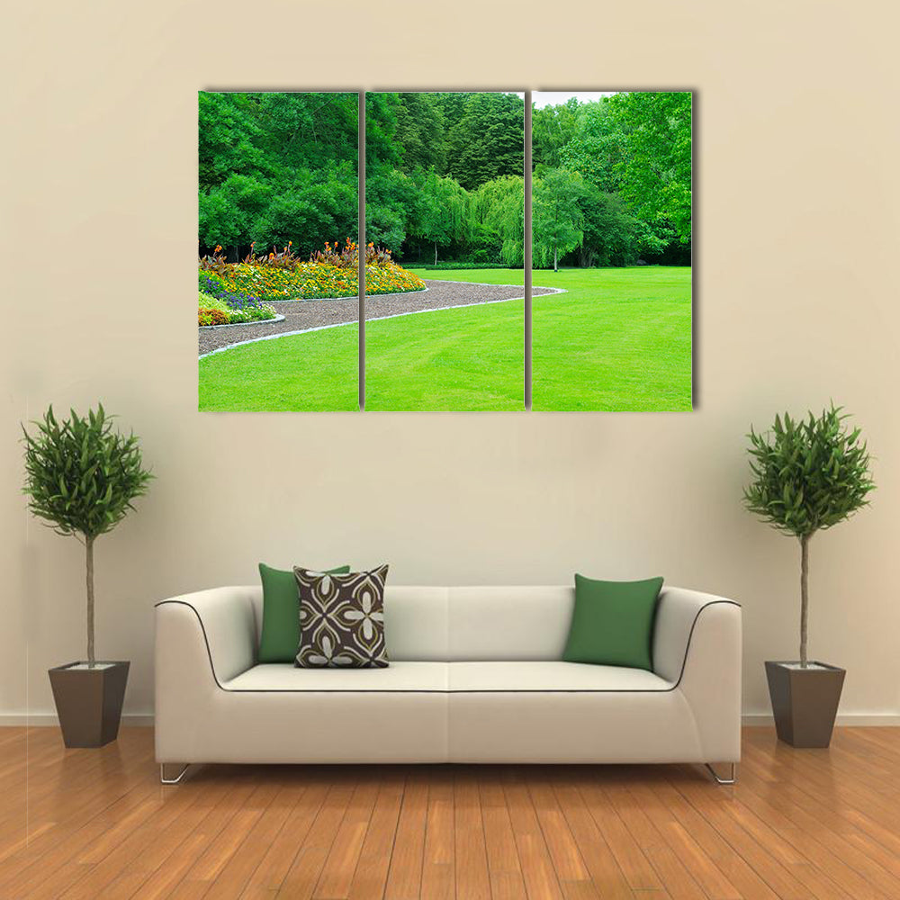 A Summer Garden With Flower And Lawn, Multi Panel Canvas Wall Art