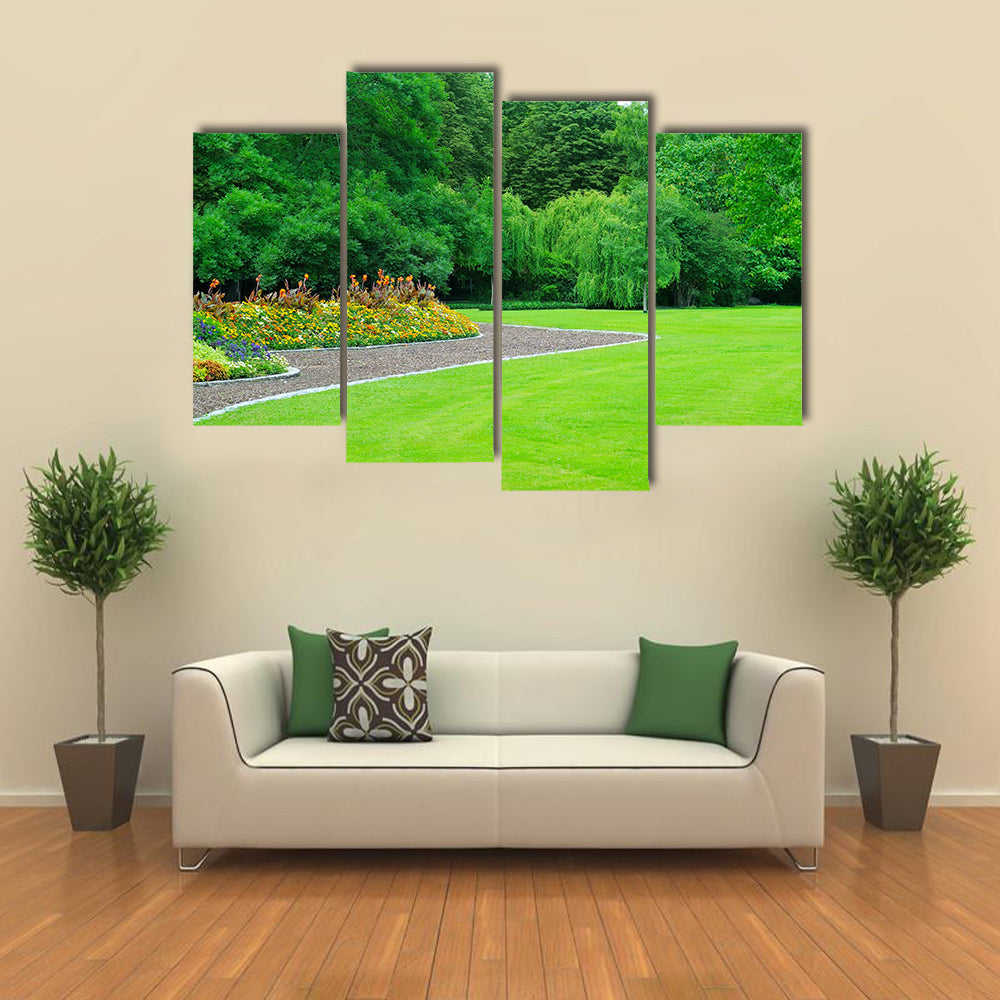 A Summer Garden With Flower And Lawn, Multi Panel Canvas Wall Art