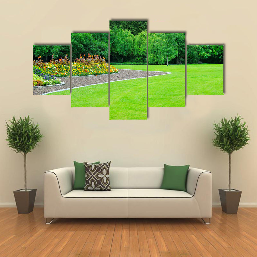 A Summer Garden With Flower And Lawn, Multi Panel Canvas Wall Art