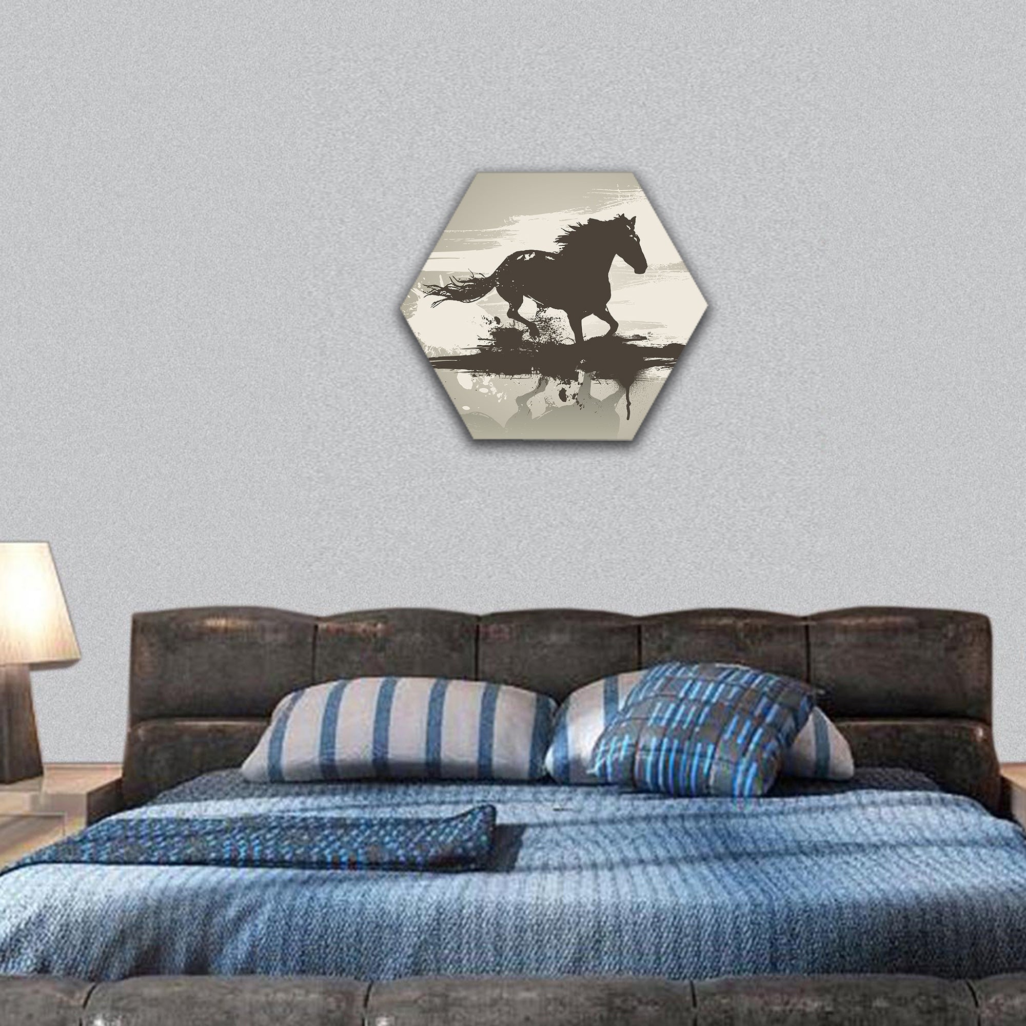 Artistic horse illustration hexagonal canvas wall art