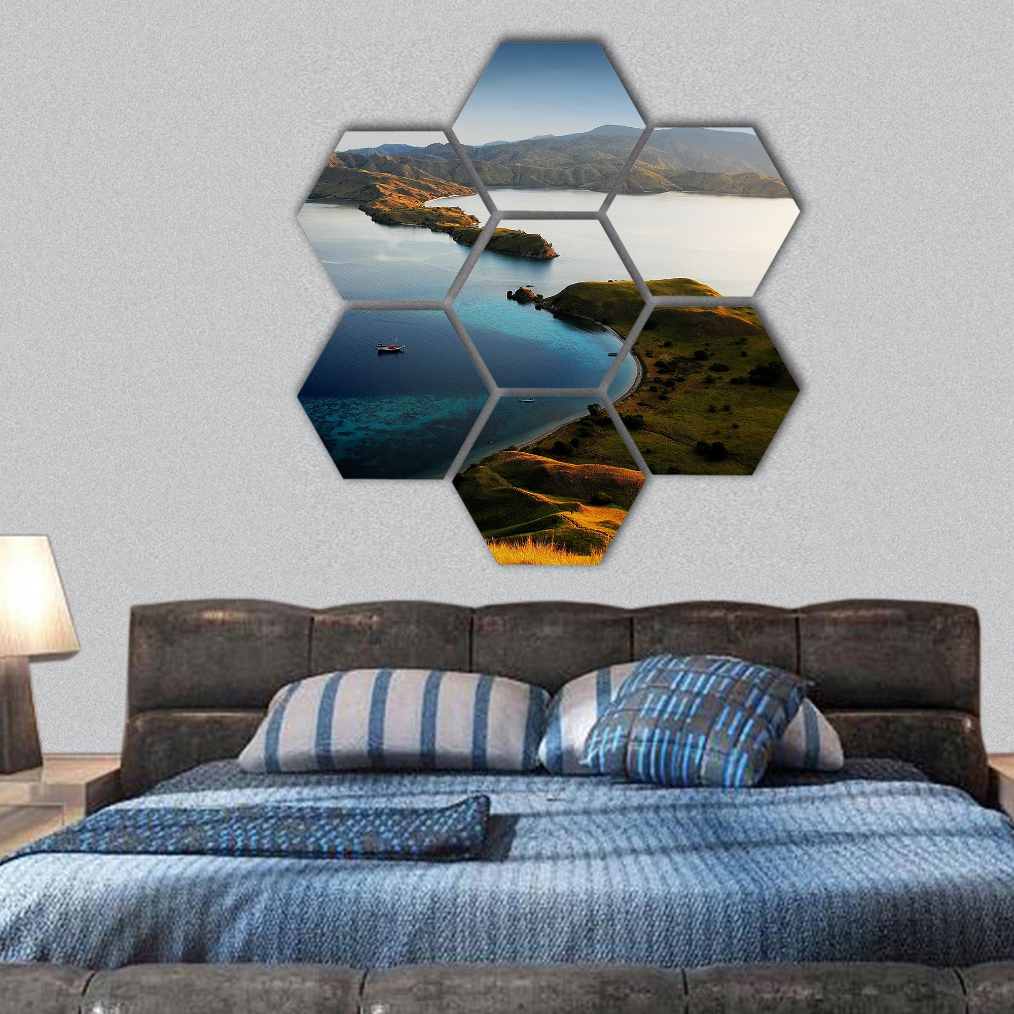Komodo island in Indonesia sunset hexagonal canvas wall art