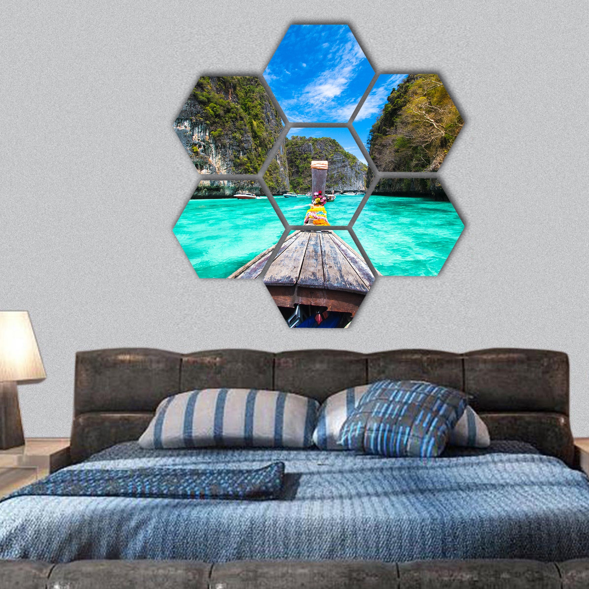 tropical bay on Koh Phi Phi Island, Thailand hexagonal canvas wall art