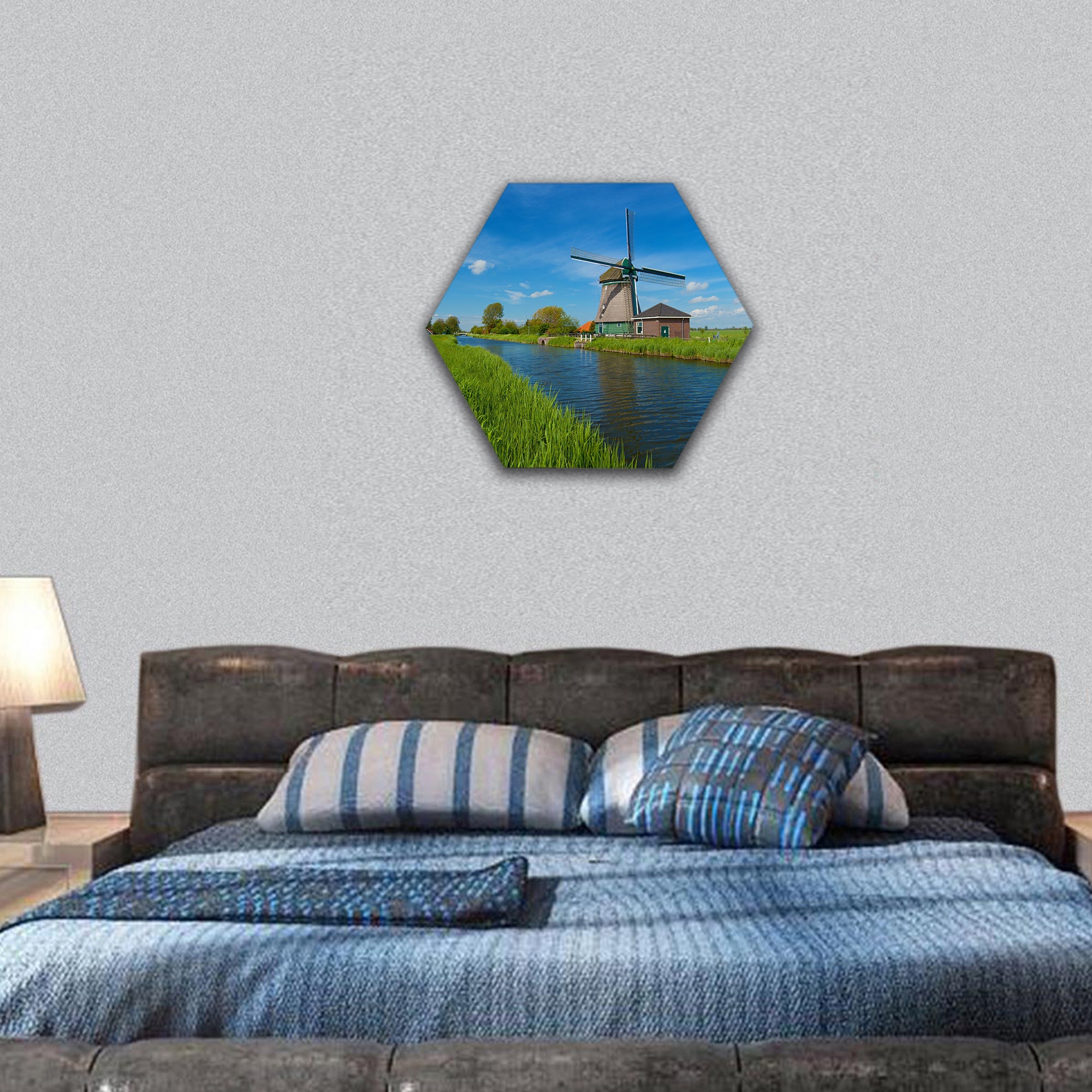 Windmill on the outskirts of Amsterdam Holland hexagonal canvas wall art