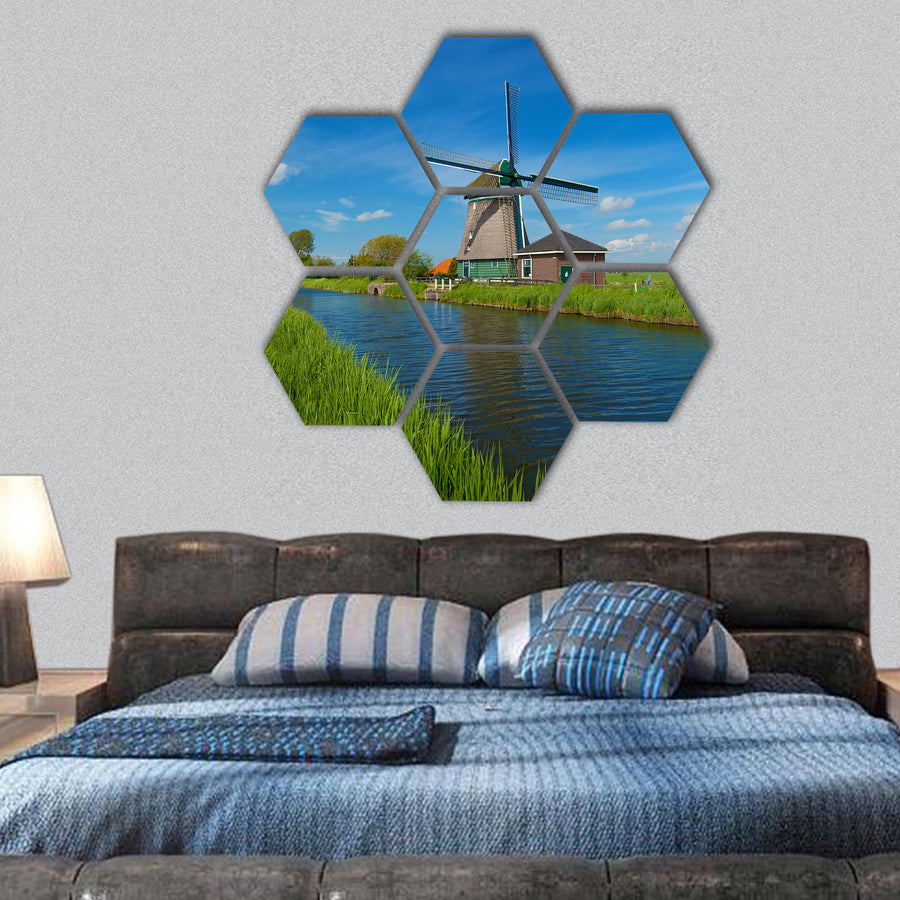 Windmill on the outskirts of Amsterdam Holland hexagonal canvas wall art