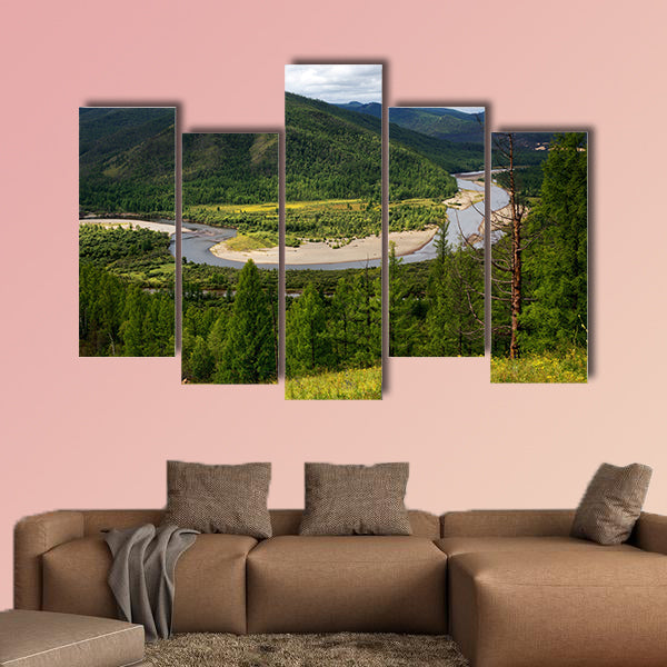The river Uur in northern in the Mongolia multi panel canvas wall art