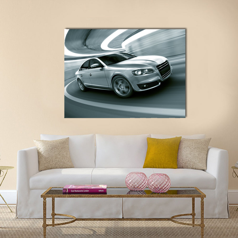 3d rendering of a brandless generic car of my own design in a tunnel with heavy motion blur Multi panel canvas wall art