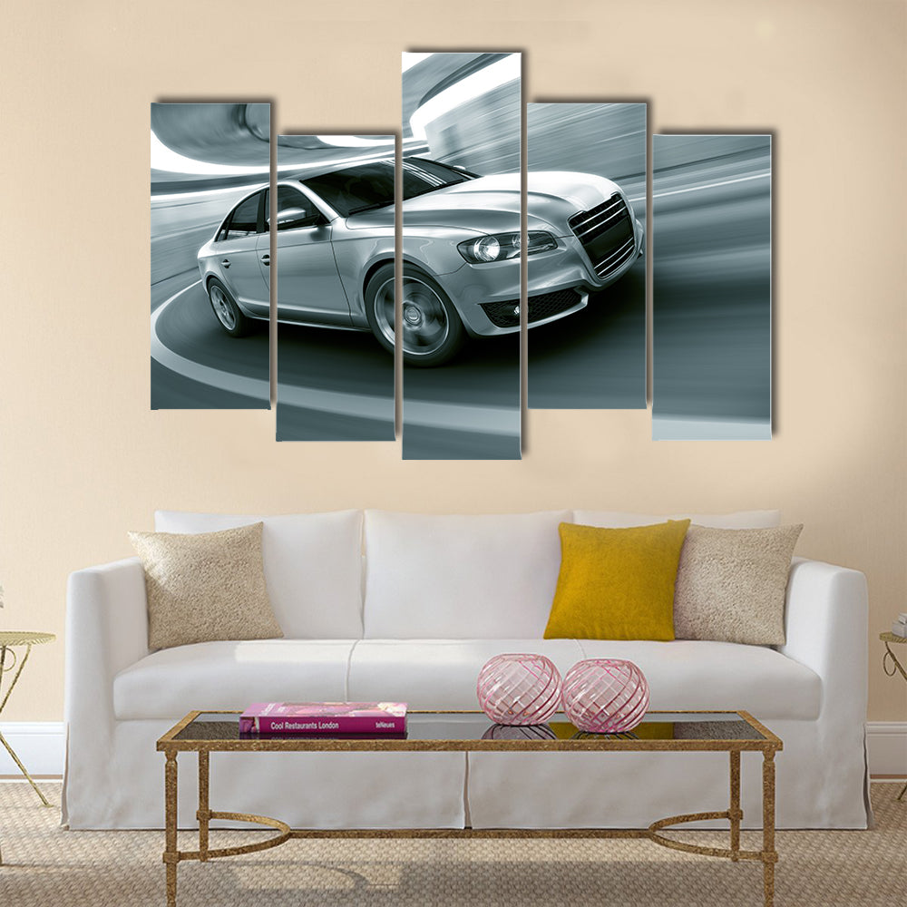 3d rendering of a brandless generic car of my own design in a tunnel with heavy motion blur Multi panel canvas wall art