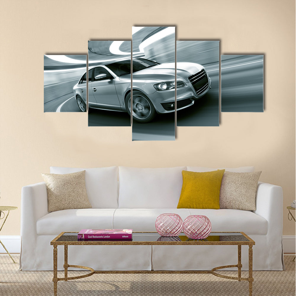 3d rendering of a brandless generic car of my own design in a tunnel with heavy motion blur Multi panel canvas wall art