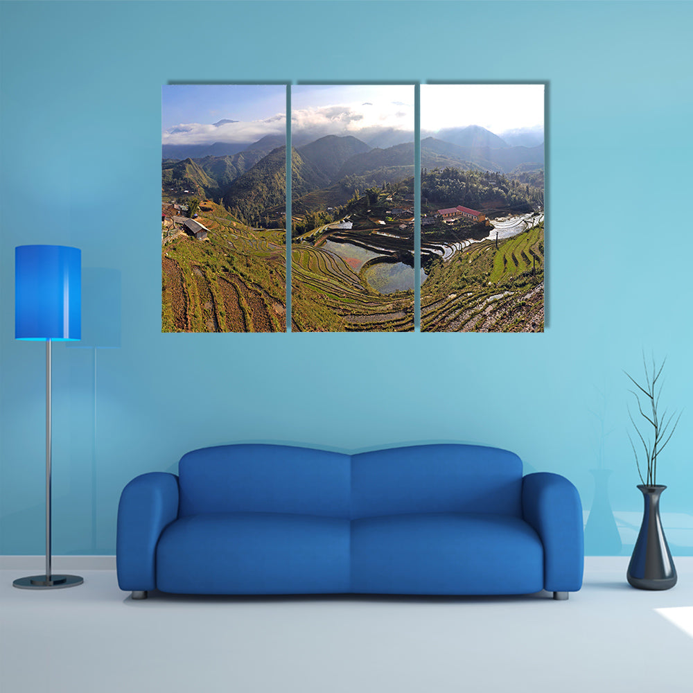 Panorama with terraced rice fields in Sapa, Vietnam multi panel canvas wall art