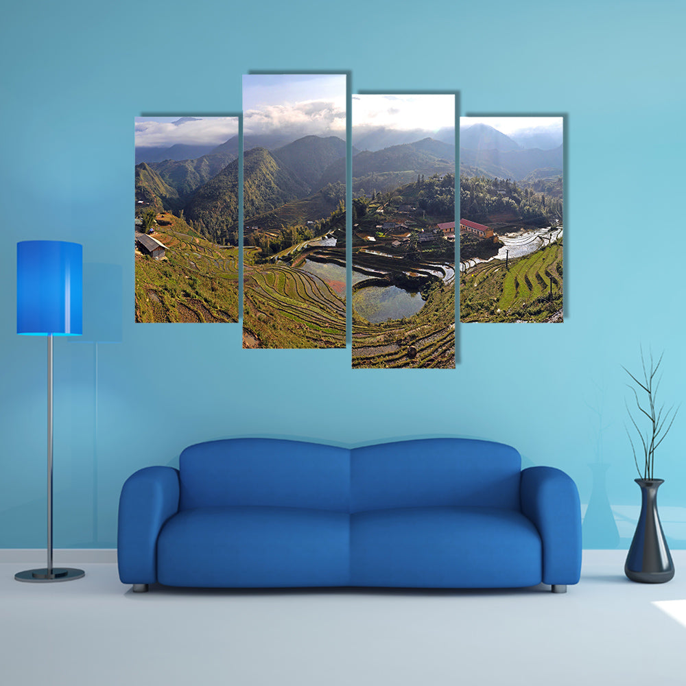Panorama with terraced rice fields in Sapa, Vietnam multi panel canvas wall art