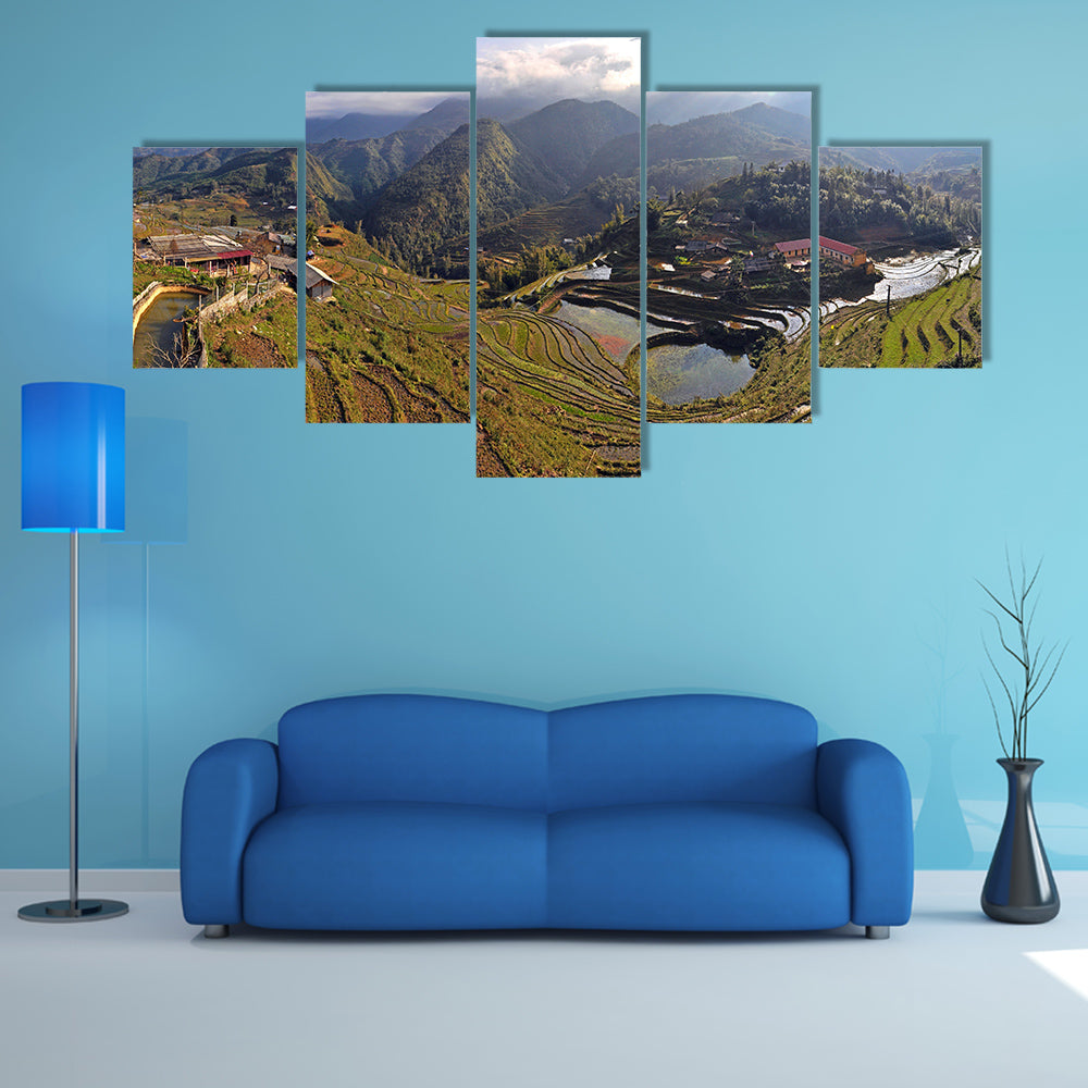 Panorama with terraced rice fields in Sapa, Vietnam multi panel canvas wall art