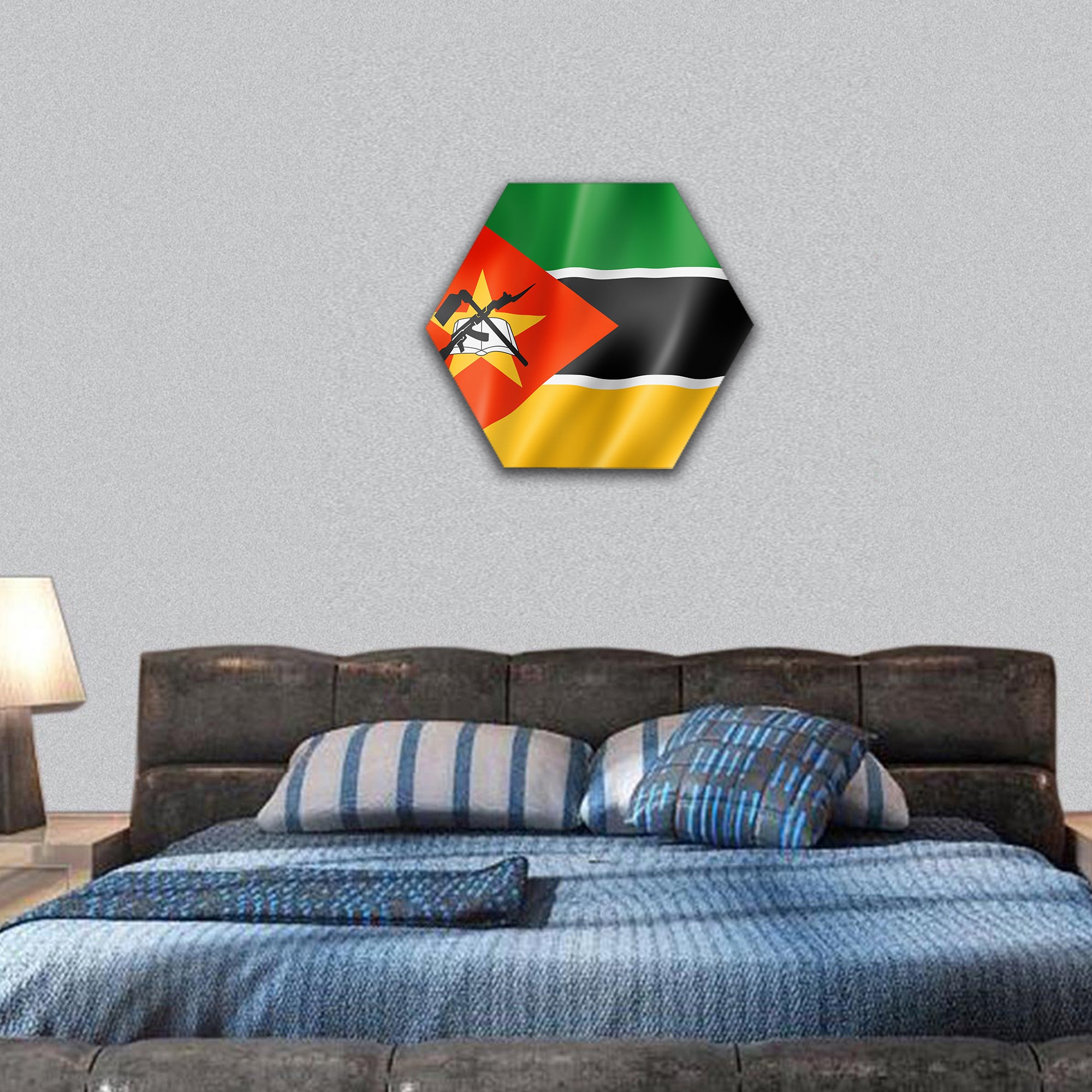 Mozambique flag, three dimensional render, satin texture hexagonal canvas wall art