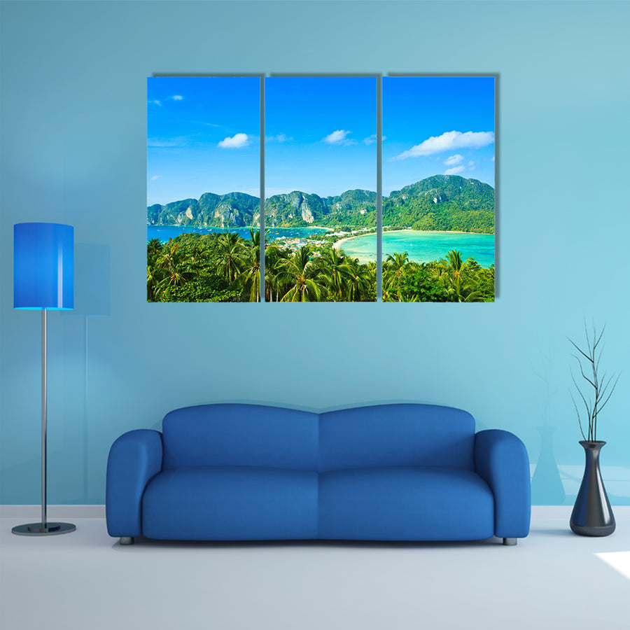 View tropical island with resorts Phi-Phi island, Krabi Provin Thailand multi panel canvas wall art