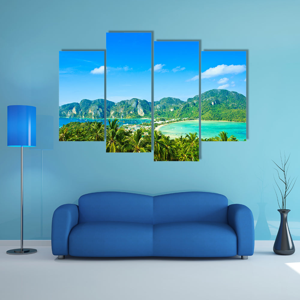 View tropical island with resorts Phi-Phi island, Krabi Provin Thailand multi panel canvas wall art