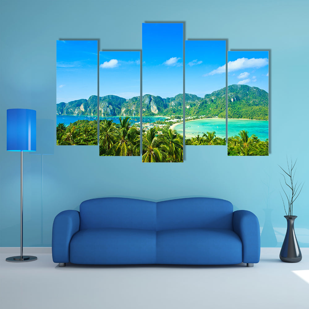 View tropical island with resorts Phi-Phi island, Krabi Provin Thailand multi panel canvas wall art
