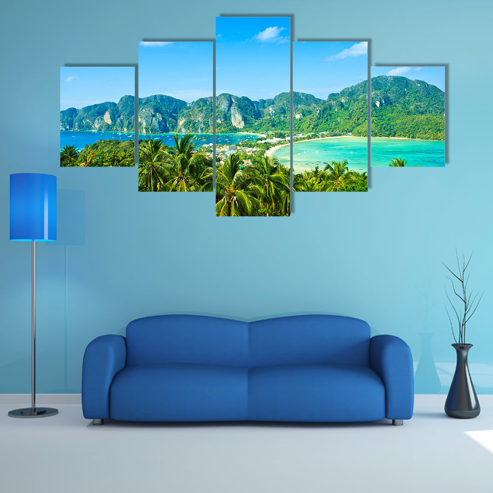 View tropical island with resorts Phi-Phi island, Krabi Provin Thailand multi panel canvas wall art