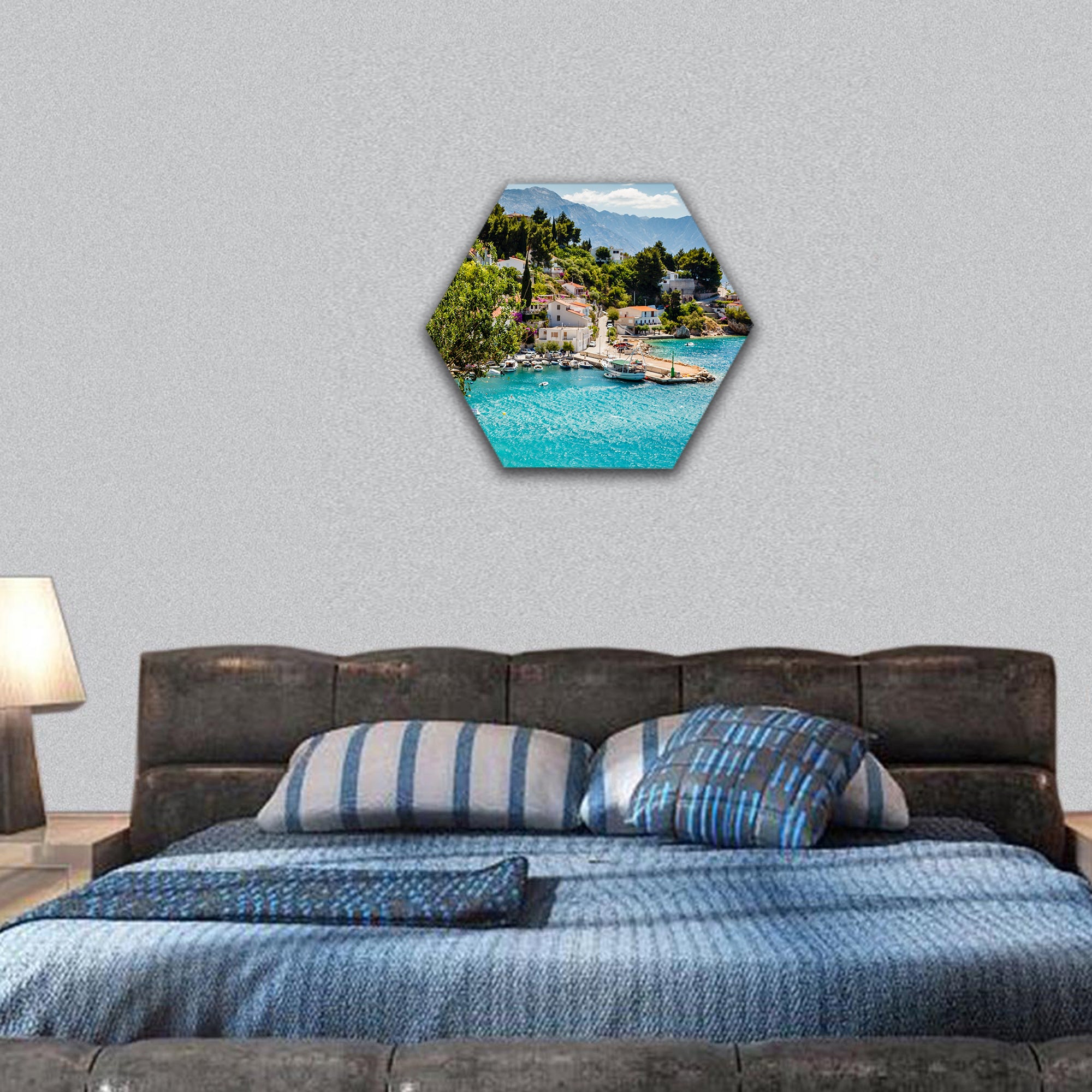 Adriatic Bay and the Village near Split, Croatia hexagonal canvas wall art