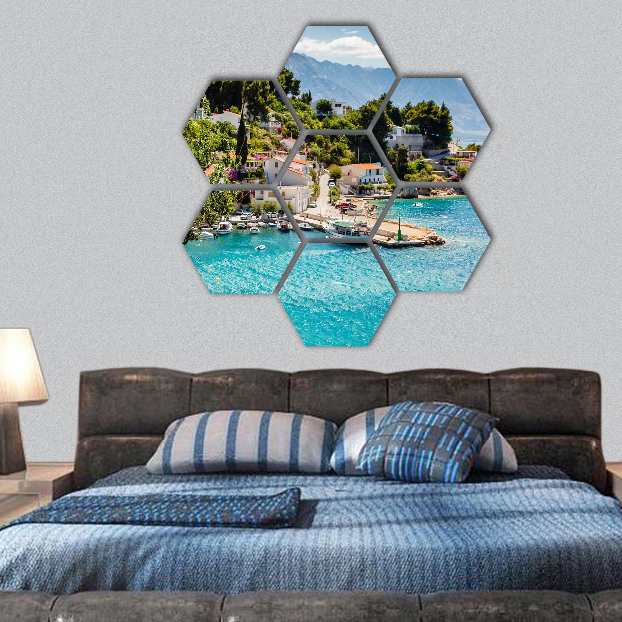 Adriatic Bay and the Village near Split, Croatia hexagonal canvas wall art