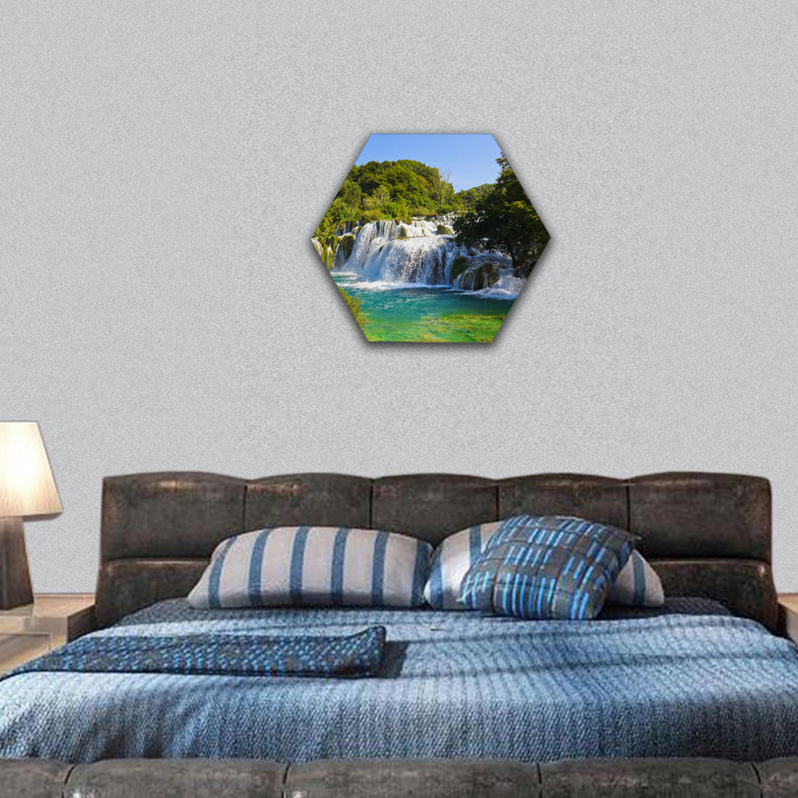 Waterfall KRKA in Croatia - nature travel hexagonal canvas wall art