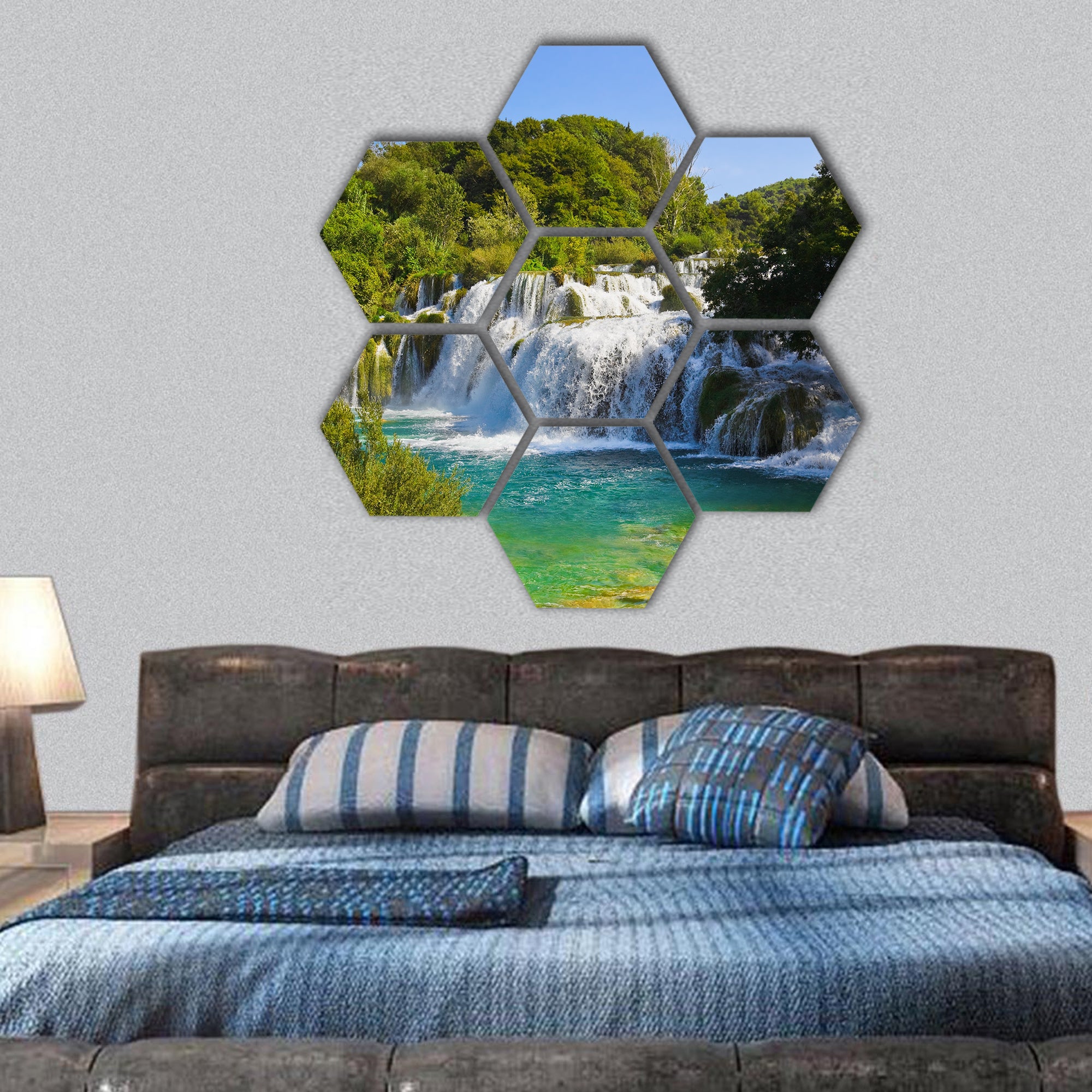 Waterfall KRKA in Croatia - nature travel hexagonal canvas wall art