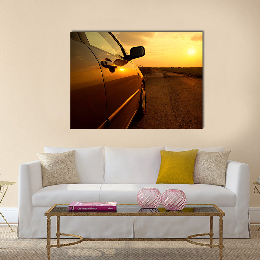 Car detail in the sunset Multi panel canvas wall art