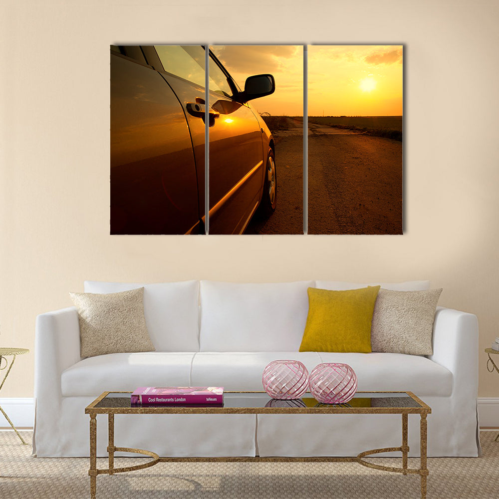 Car detail in the sunset Multi panel canvas wall art