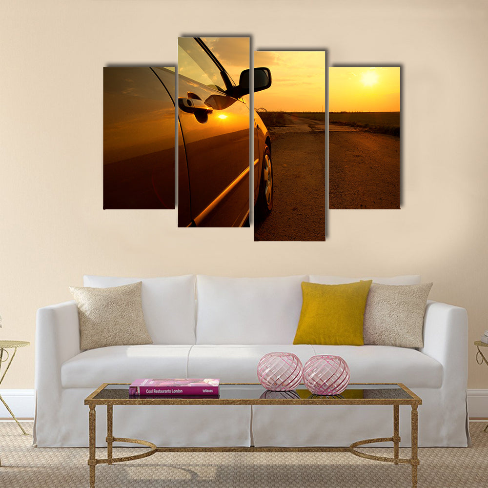 Car detail in the sunset Multi panel canvas wall art