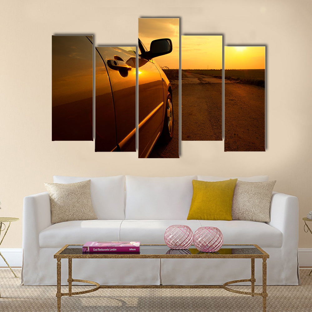 Car detail in the sunset Multi panel canvas wall art