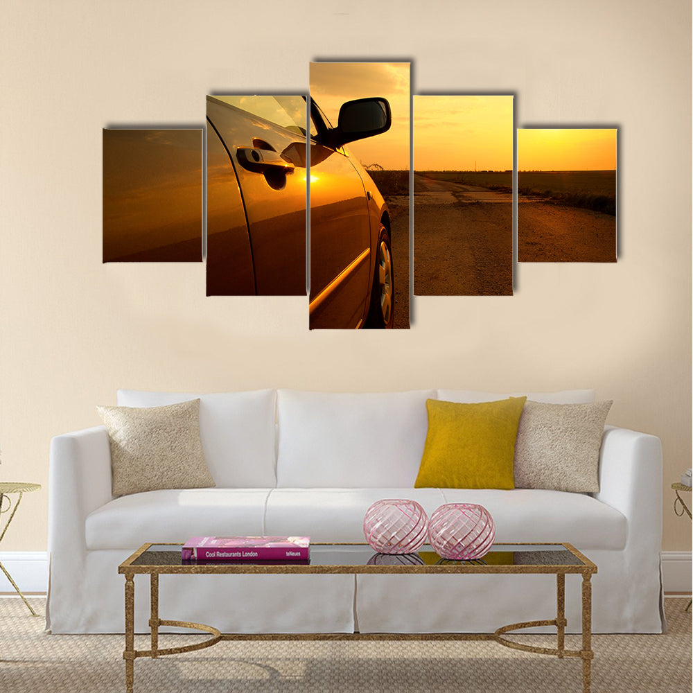 Car detail in the sunset Multi panel canvas wall art
