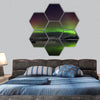 Flash of Aurora polaris above water hexagonal canvas wall art