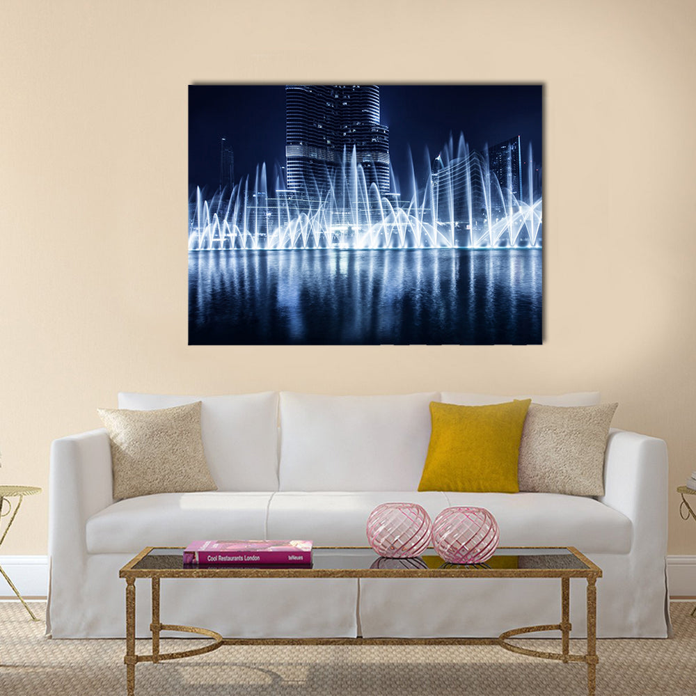 Beautiful famous fountain in Dubai at night, multi panel canvas wall art