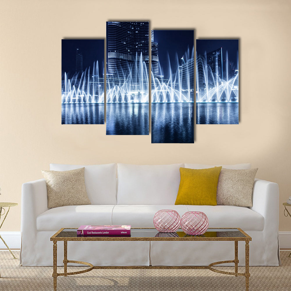 Beautiful famous fountain in Dubai at night, multi panel canvas wall art