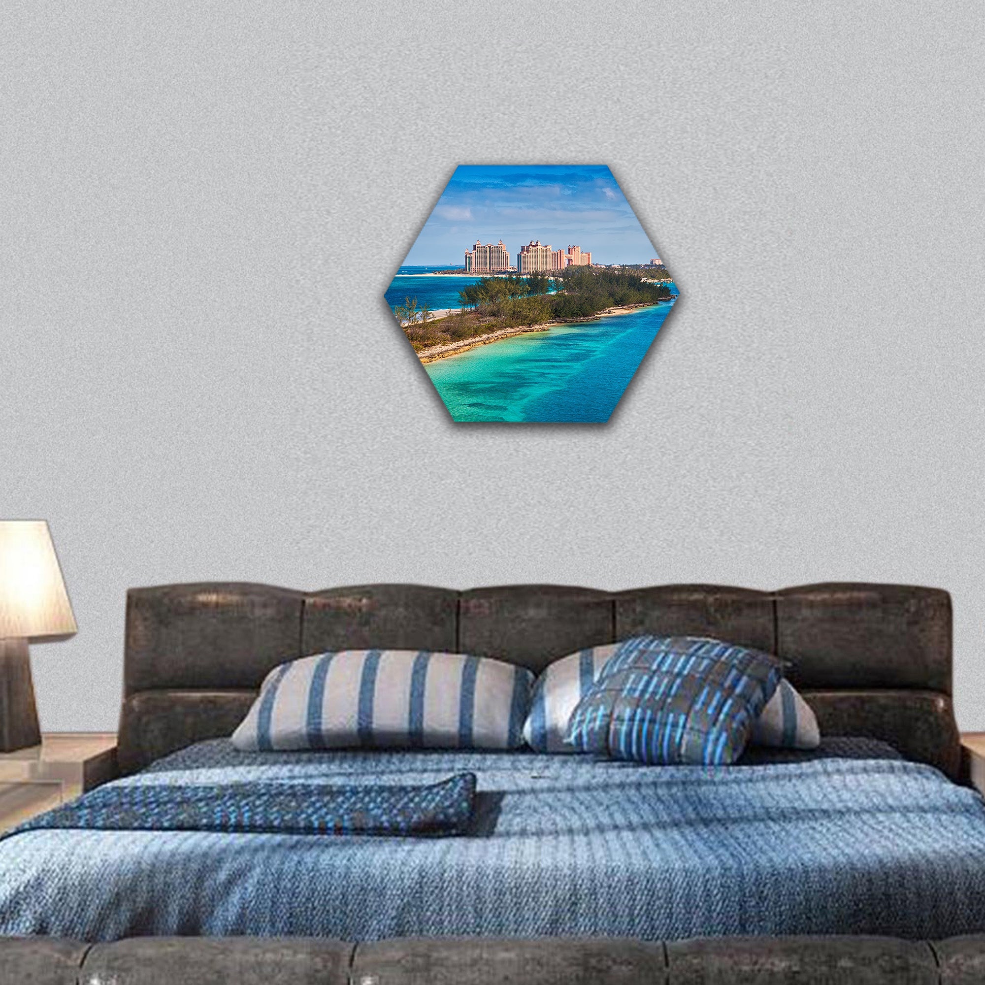 Scenic view of Paradise Island in Nassau hexagonal canvas wall art