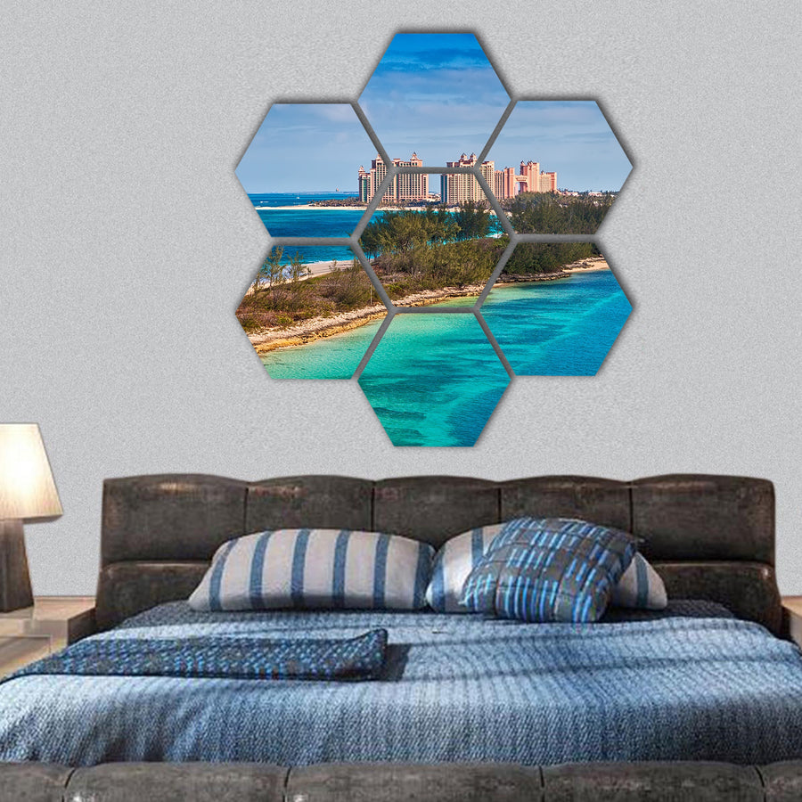 Scenic view of Paradise Island in Nassau hexagonal canvas wall art