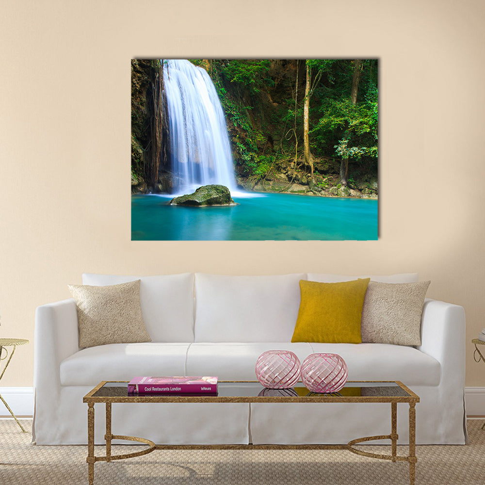 Waterfall in the forest Multi Panel Canvas Wall Art