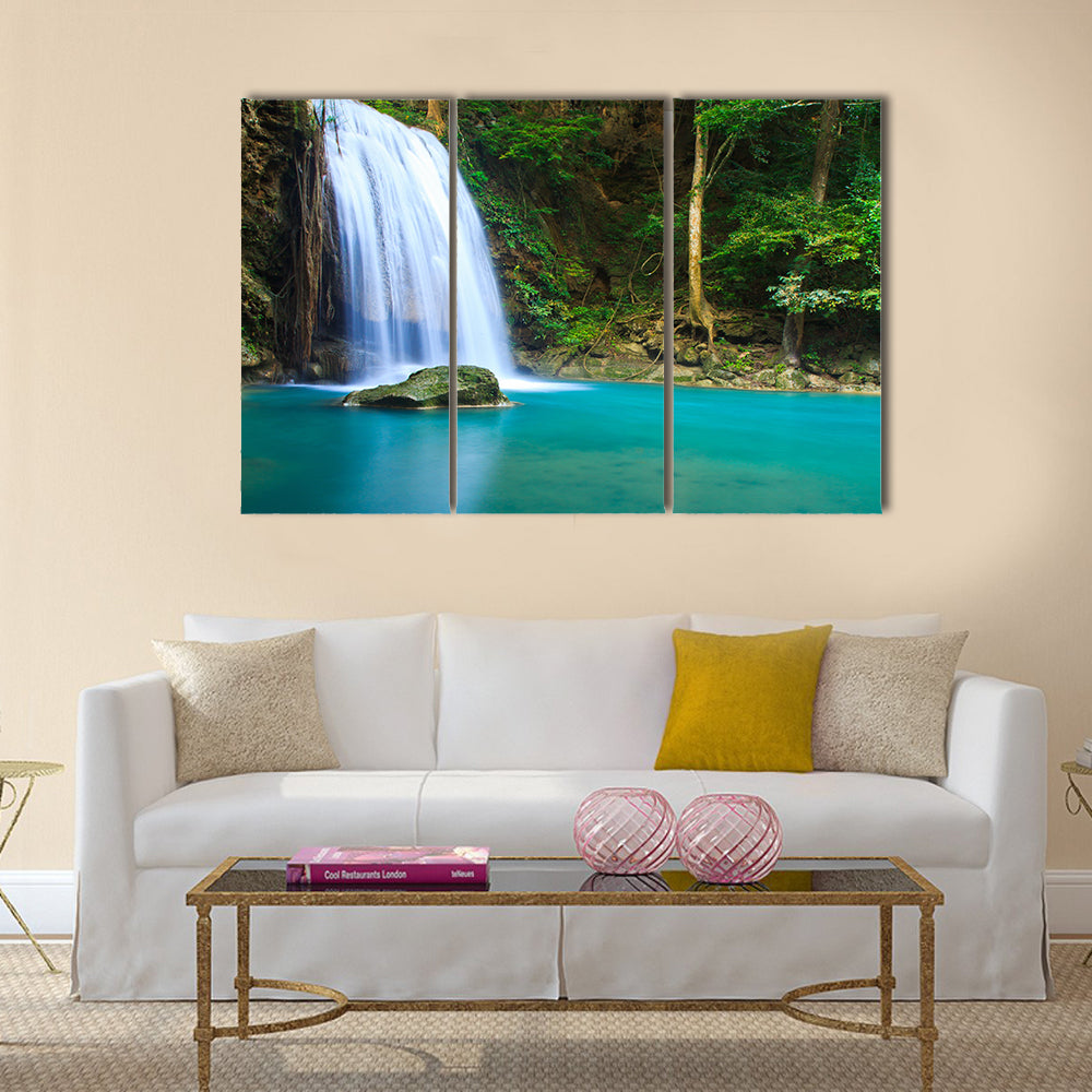 Waterfall in the forest Multi Panel Canvas Wall Art