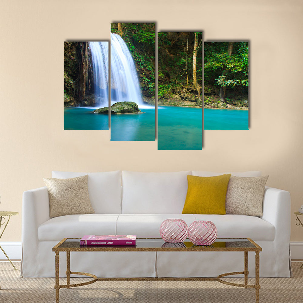 Waterfall in the forest Multi Panel Canvas Wall Art