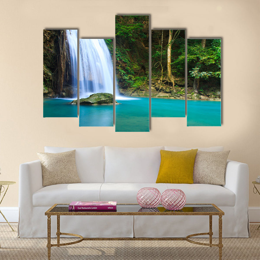 Waterfall in the forest Multi Panel Canvas Wall Art
