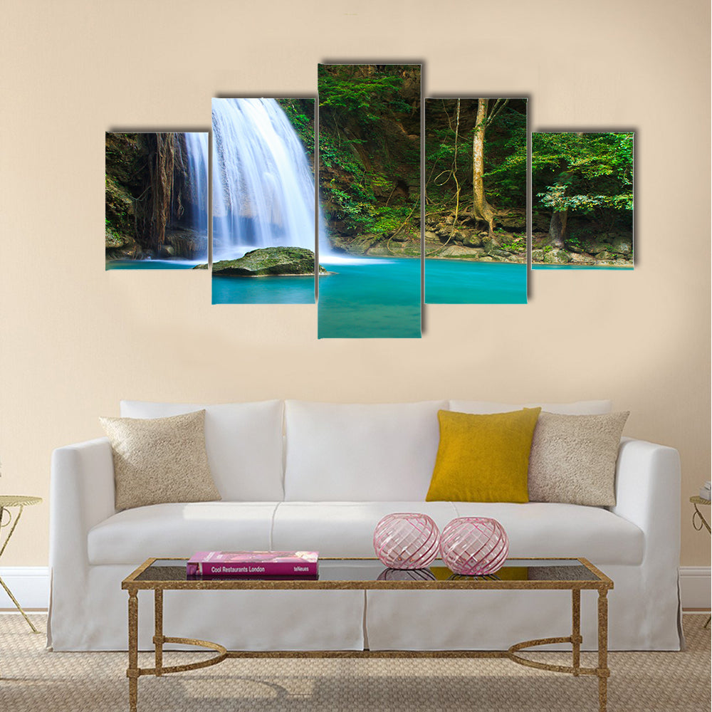 Waterfall in the forest Multi Panel Canvas Wall Art