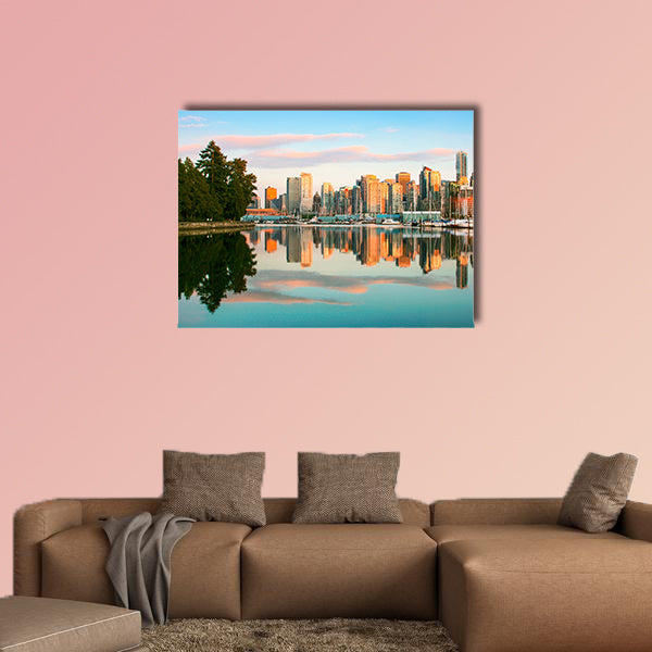Beautiful view of Vancouver skyline with Stanley Park at sunset, wall art