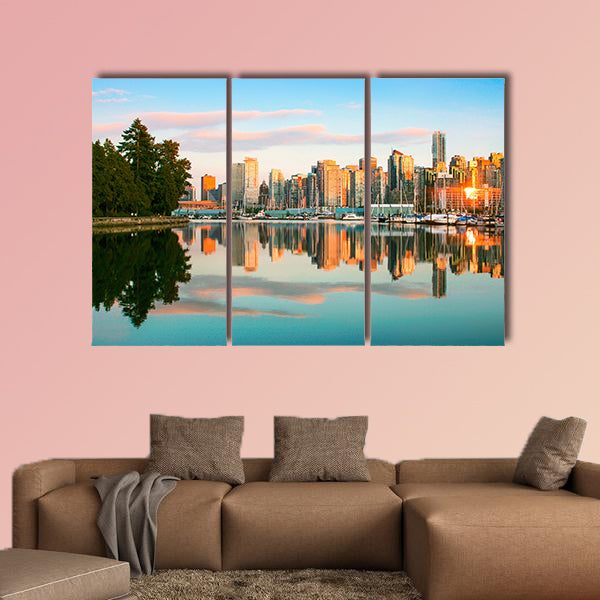 Beautiful view of Vancouver skyline with Stanley Park at sunset, wall art