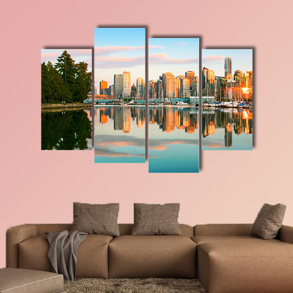 Beautiful view of Vancouver skyline with Stanley Park at sunset, wall art