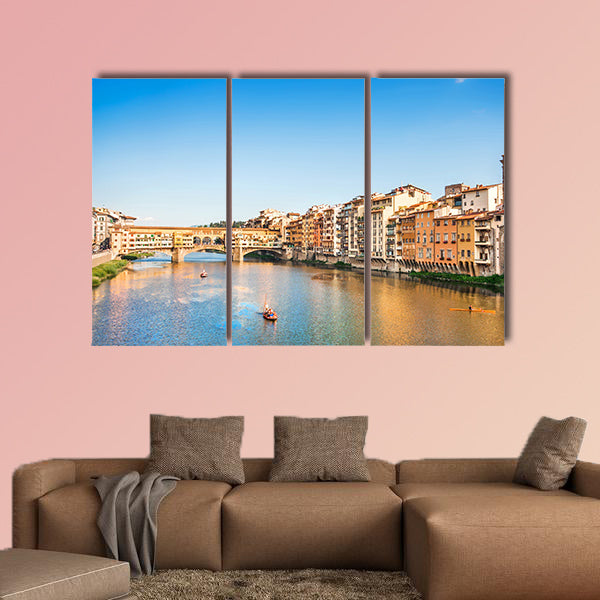 Ponte Vecchio with river Arno at sunset, Florence, Italy multi panel canvas wall art